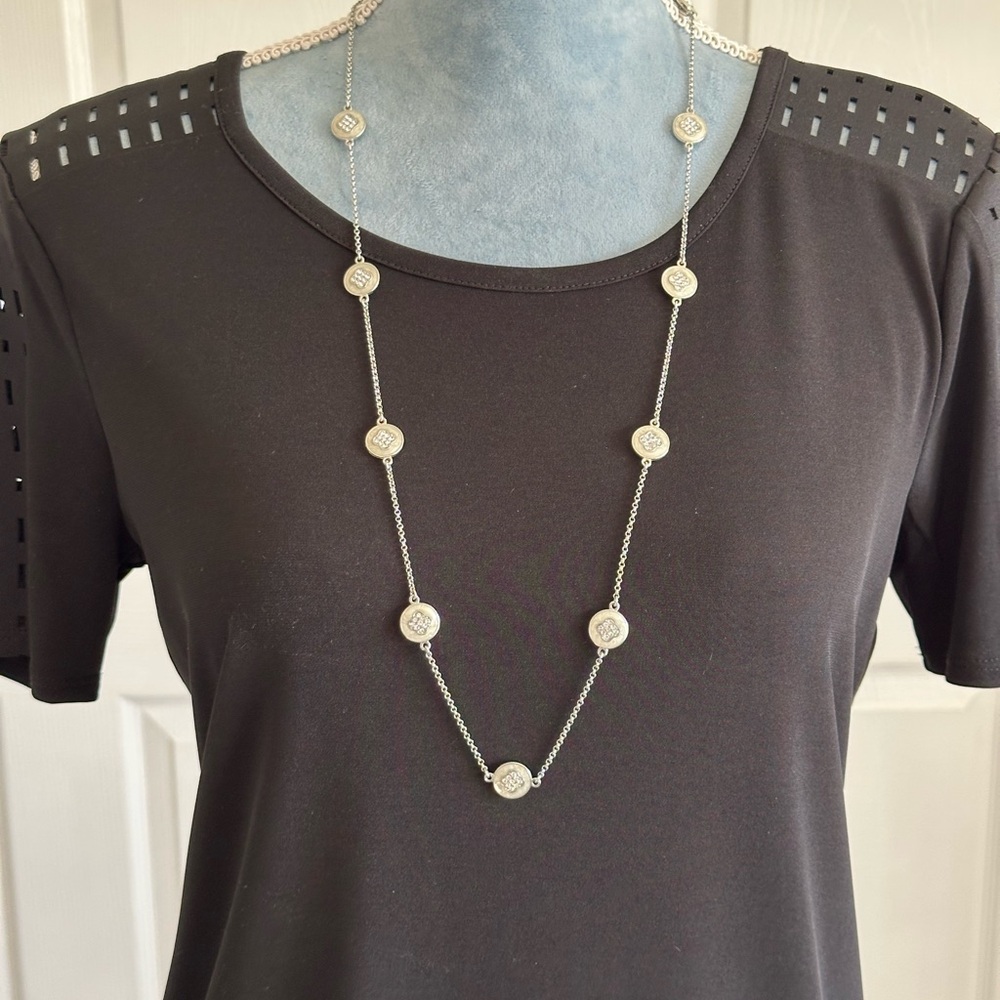 Women NWOT White Silver Tone Rhinestone Station Long Necklace